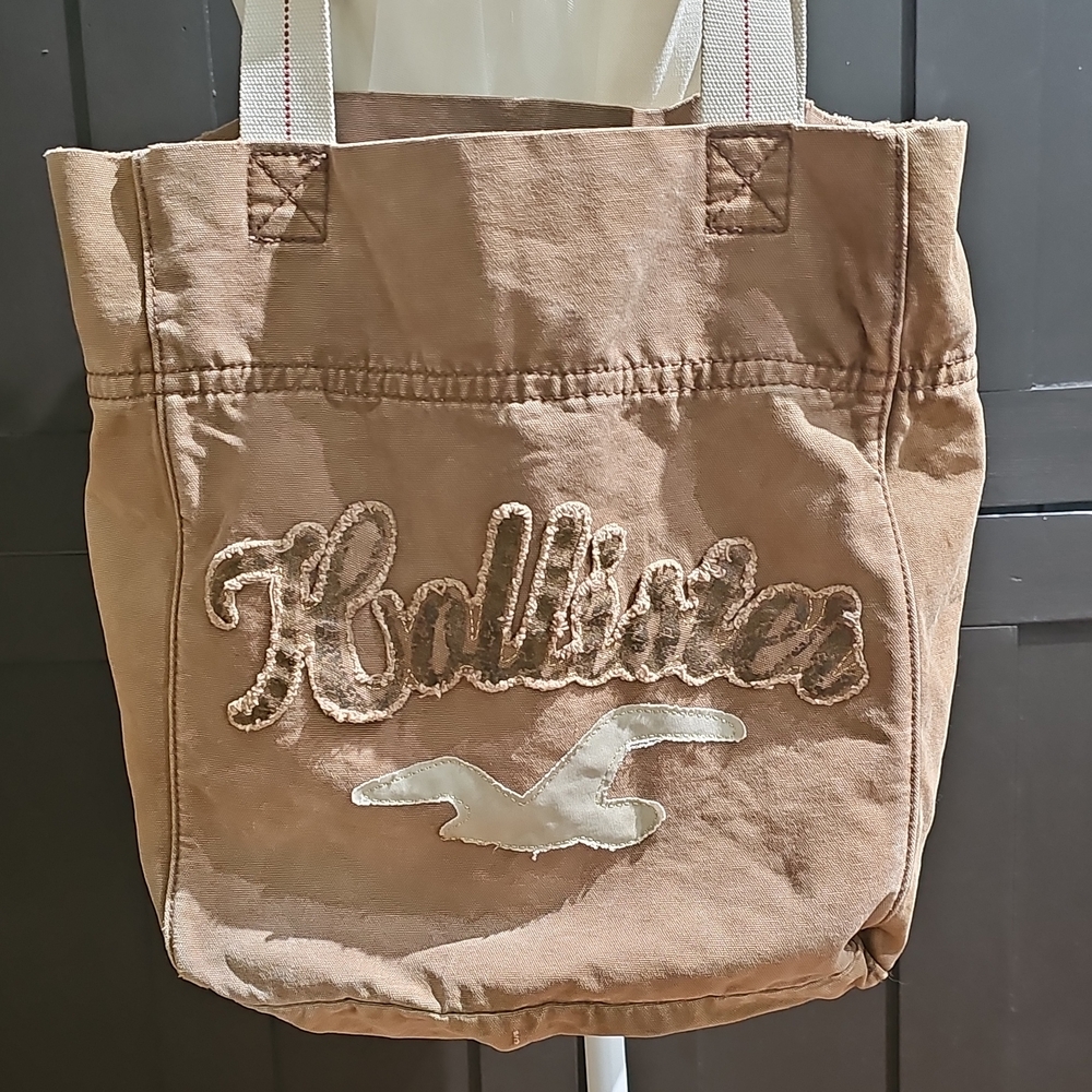 Hollister Beige Canvas Tote with White Logo